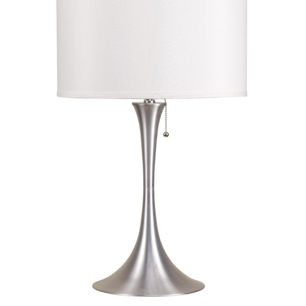 English Elm 27" Tall Metal Retro Table Lamp – Elegant Silver Finish & White Linen Shade For Modern Ambiance B072116070