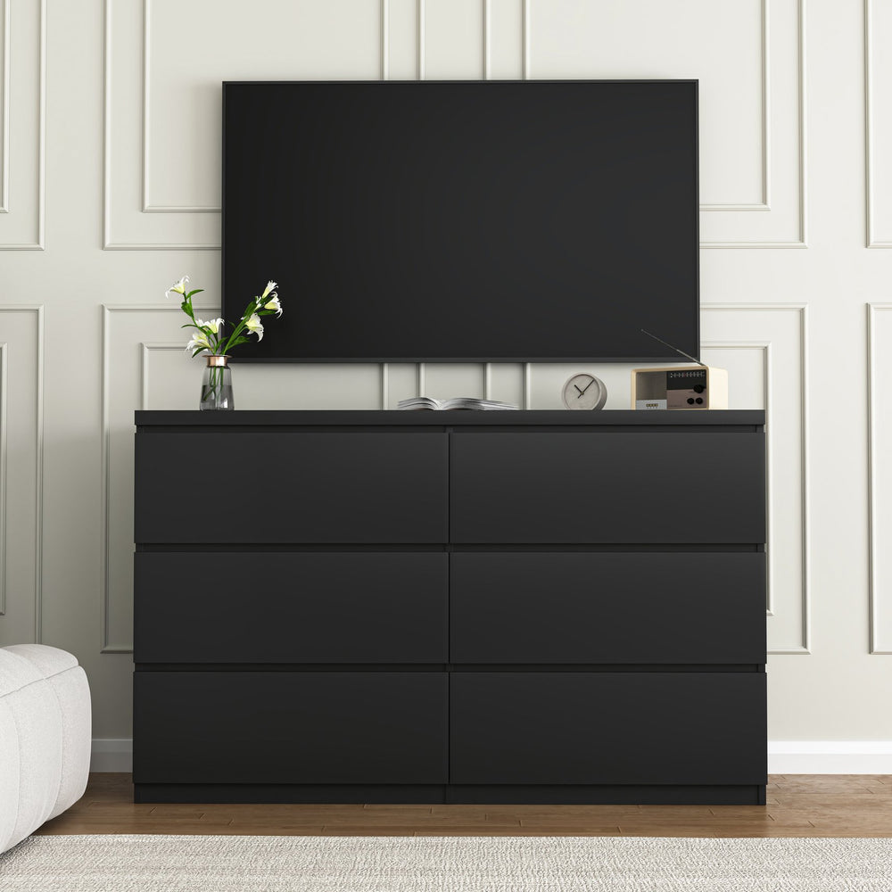 English Elm Modern Six Drawer Dresser with Wave Panel Fronts Handleless Design for Bedroom W409P371347
