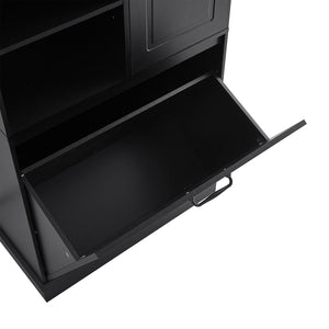 English Elm Tall Storage Cabinet with Flip-Out Basket, Adjustable Shelves & Aluminum Handles for Organized Living Black N725P322739B