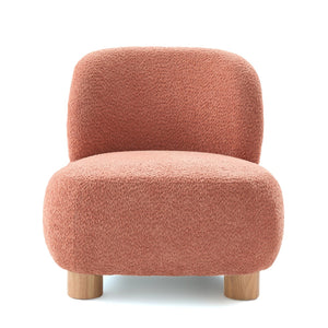 English Elm Boucle Rounded Accent Chair with Rubberwood Legs for Modern Minimalist Living Rooms Coral,Natural Wood N776P423410R