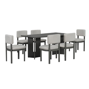 English Elm Trexm Farmhouse Six Seat Dining Set Oak Veneer Distressed Table Upholstered Chairs Gray ST000153AAE