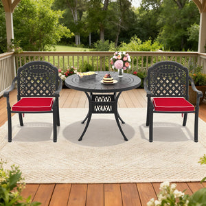 English Elm 3-piece Cast Aluminum Bistro Set Ornate Carved Outdoor Patio Dining with Cushions W1710S00630