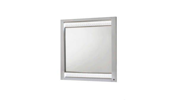 English Elm Glam 40"W x 39"H Modern LED Wall Mirror with Crystal Accents, High-Gloss Lacquer Frame, Luxe Glow G150108643