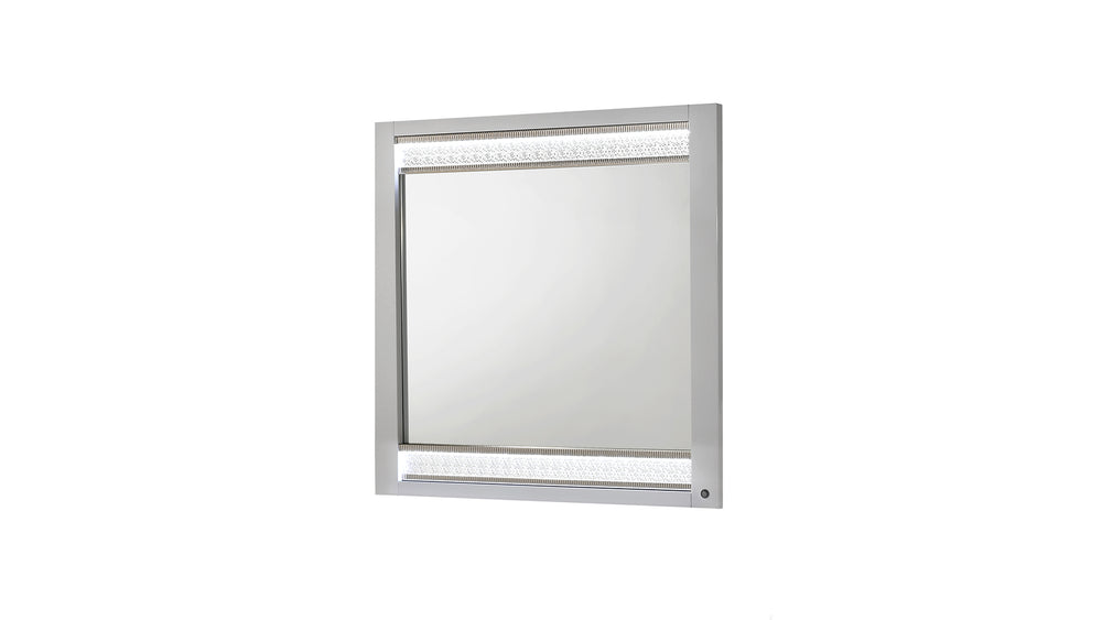 English Elm Glam LED Mirror with Crystal Accents and Built-In Soft Lighting, 40"W x 39"H White Lacquer Frame B009P243213