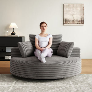 English Elm 55''l 55'l Faux Rabbit Fur Corduroy Swivel Lounge Chair Cloud Foam Seat for Bedroom Grey W834S00449