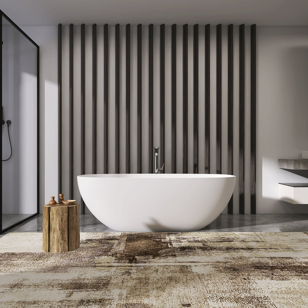 English Elm 66.9 Inch Stone Resin Freestanding Soaking Tub Matte White Spa Bath for Modern Homes W1613P172623