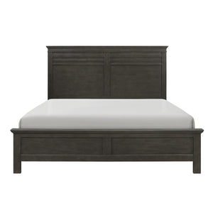English Elm Charcoal Queen Panel Bed with Okume Veneer and Horizontal Accent Headboard — Rustic Transitional Design Charcoal grey 64.25 L x 39 W x 5.5 H B011S01205