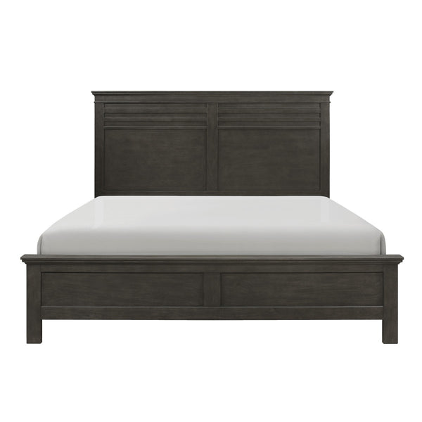 English Elm Charcoal Queen Panel Bed with Okume Veneer and Horizontal Accent Headboard — Rustic Transitional Design Charcoal grey 64.25 L x 39 W x 5.5 H B011S01205