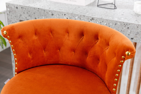 English Elm UNITED Velvet 360° Rotating Bar Chair with Diamond Stitching, Gold Frame, Plush Foam Seat, Adjustable Height Orange W1568P361721