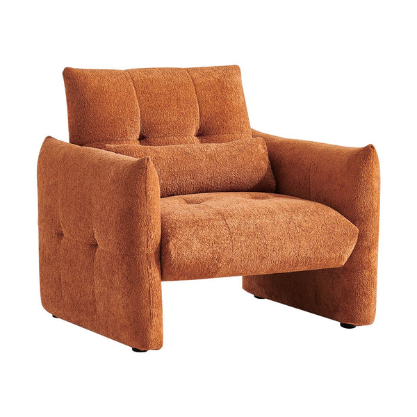 English Elm Ergonomic Tufted Velvet Accent Chair Solid Wood Frame with Lumbar Support Compact Seating Orange W1765P366979