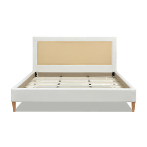 English Elm Jennifer Taylor Home - Haley Upholstered Cane-Back Platform Bed - Elegant Antique White Design For Stylish Bedrooms B2719P238201