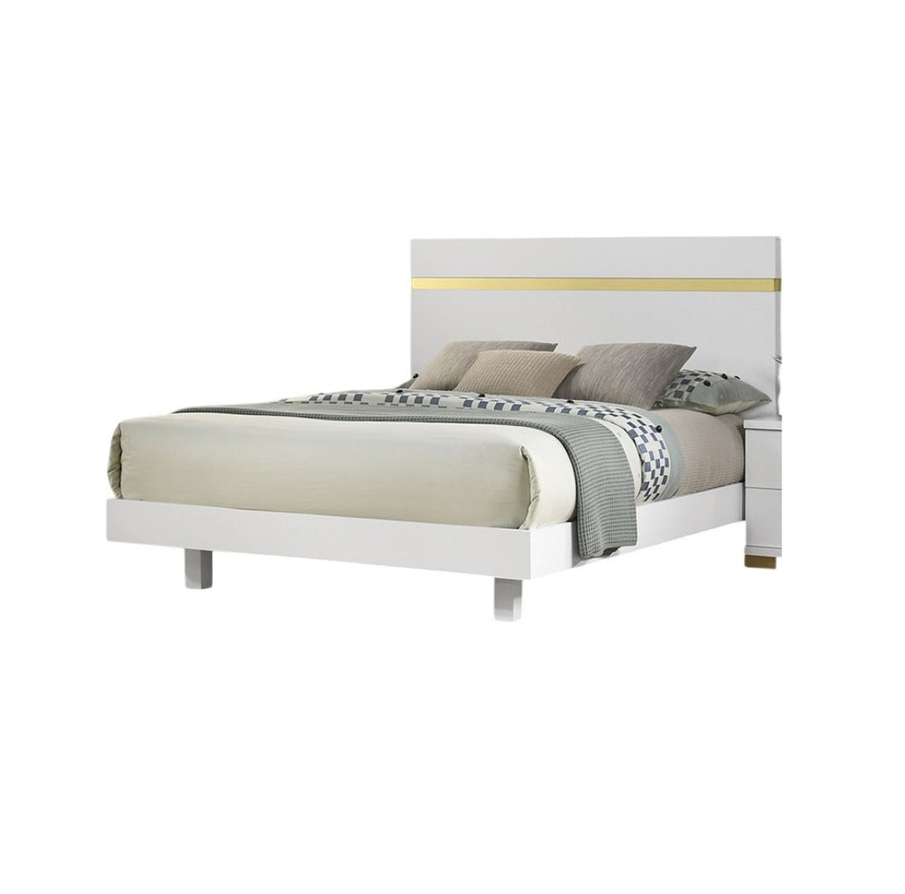 English Elm White Modern Queen Bed With Underbed Led Lighting, Acrylic Trim & Wooden Headboard For Stylish Comfort B2741S00170-GIGA