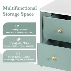 English Elm Christopher Knight Home® - Modern Fluted Nightstand with Two Drawers and Gold Legs, Sleek Textured Bedside Table for Stylish Storage and Easy Cleaning Green 23 L x 18 W x 18 H N761P285710F