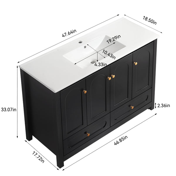 English Elm A Matte Black 48 Inch Bathroom Vanity with Soft Close Doors and Drawer Storage W3133P326085