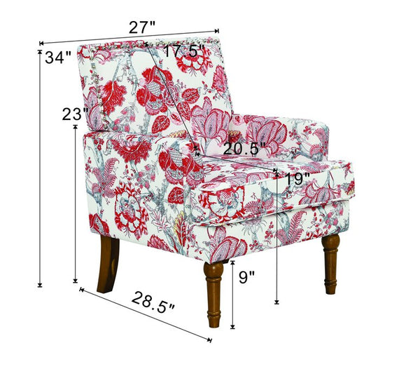 English Elm Accent Slipper Chair Botanical Tapestry Upholstery Nailhead Trim Solid Wood Legs Farmhouse Red W5568P445702
