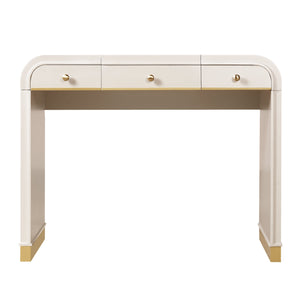 English Elm Classic Flip Top Vanity Desk with Gold Accents 2 Drawer Retro Bedroom Dressing Table Champagne N704P381406C
