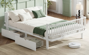 English Elm Queen Storage Platform Bed Low Profile Metal Frame with Built-in Drawers for Small Spaces Light White W5305P471354