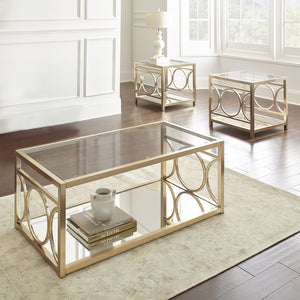 English Elm Steve Silver - Olympia Gold 3-Piece Table Set with Mirrored Bases & Glass Tops, Concentric Circle Iron Design, Chic B081S00401