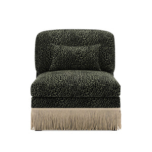 English Elm Armless Modular Sofa Leopard Chenille Upholstered Glam Living Room Accent Piece Black+Green W5656P454423