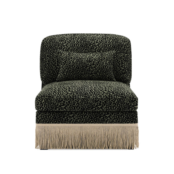 English Elm Armless Modular Sofa Leopard Chenille Upholstered Glam Living Room Accent Piece Black+Green W5656P454423