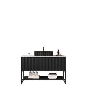 English Elm Tulio 48" Freestanding Bathroom Vanity With Soft-Close Doors, Vessel Sink & Carrara Stone Top W2615S00089-GIGA