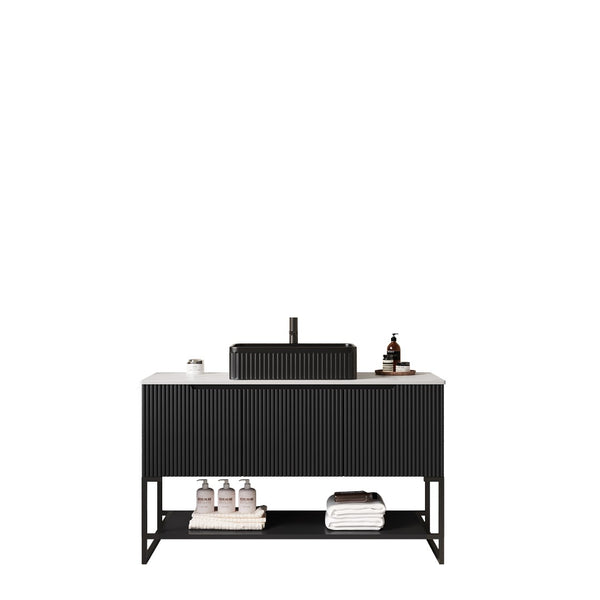 English Elm Tulio 48" Freestanding Bathroom Vanity With Soft-Close Doors, Vessel Sink & Carrara Stone Top W2615S00089-GIGA