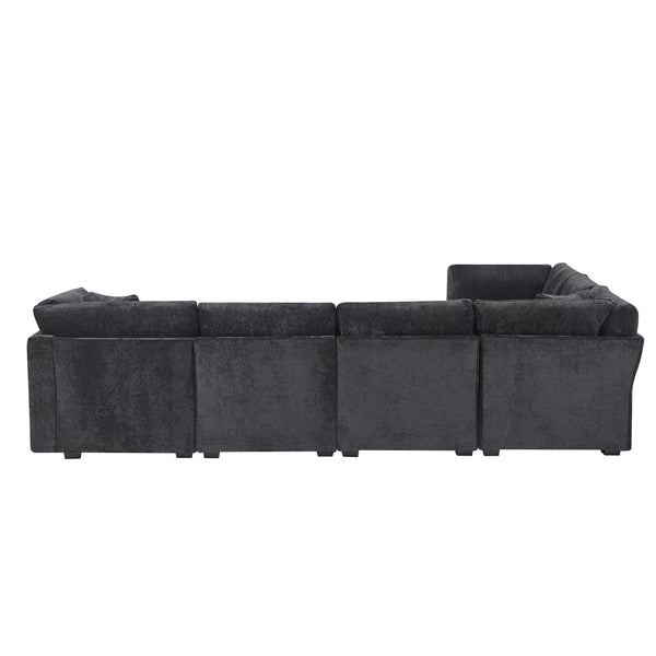 English Elm Christopher Knight Home® - 7-Piece Reversible Modular Corner Sectional In Chic Black Fabric - Versatile Seating For Modern Homes N771P345839_N771P345840_N771P345841_N771P345842H