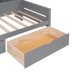 English Elm Twin Size Wooden Daybed With Stylish Glass Cabinets, Led Lighting & Open Shelves For Modern Spaces N820S00050E-GIGA