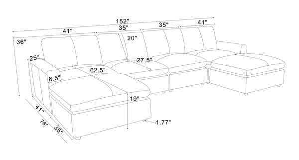 English Elm Leather Match Upholstered Modular Sectional for Spacious Open Plan Living Rooms Ginger B2748S00163