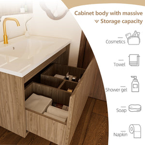 English Elm 30 Inch Bathroom Vanity with Sink — Floor-Standing Stability, Soft-Close Drawers, Ample Storage, Durable Finish Walnut 35.47 L x 21.85 W x 8.07 H W3520S00009