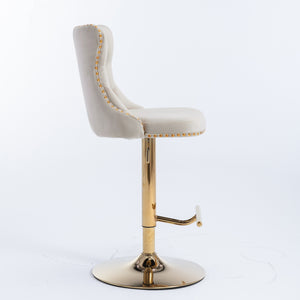 English Elm A&a Velvet Swivel Barstools Tufted Upholstered Seat Gold Base Adjustable Kitchen Pub Set Beige W114349916