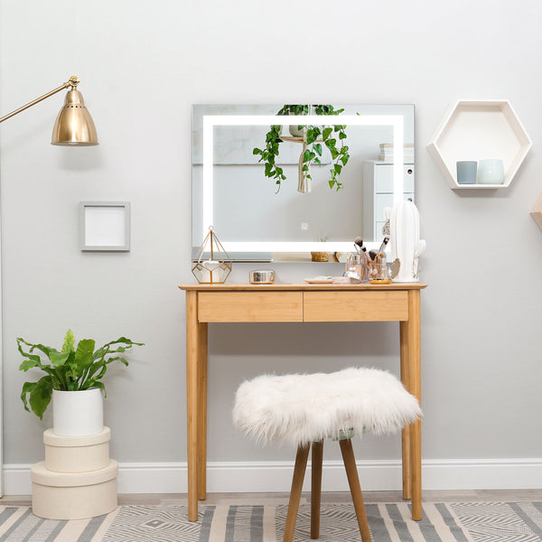 English Elm HOMCOM LED Illuminated Bathroom Mirror 32"x24" Tempered Glass IP44 Waterproof Dimmable Touch Memory Clear W2225P217000