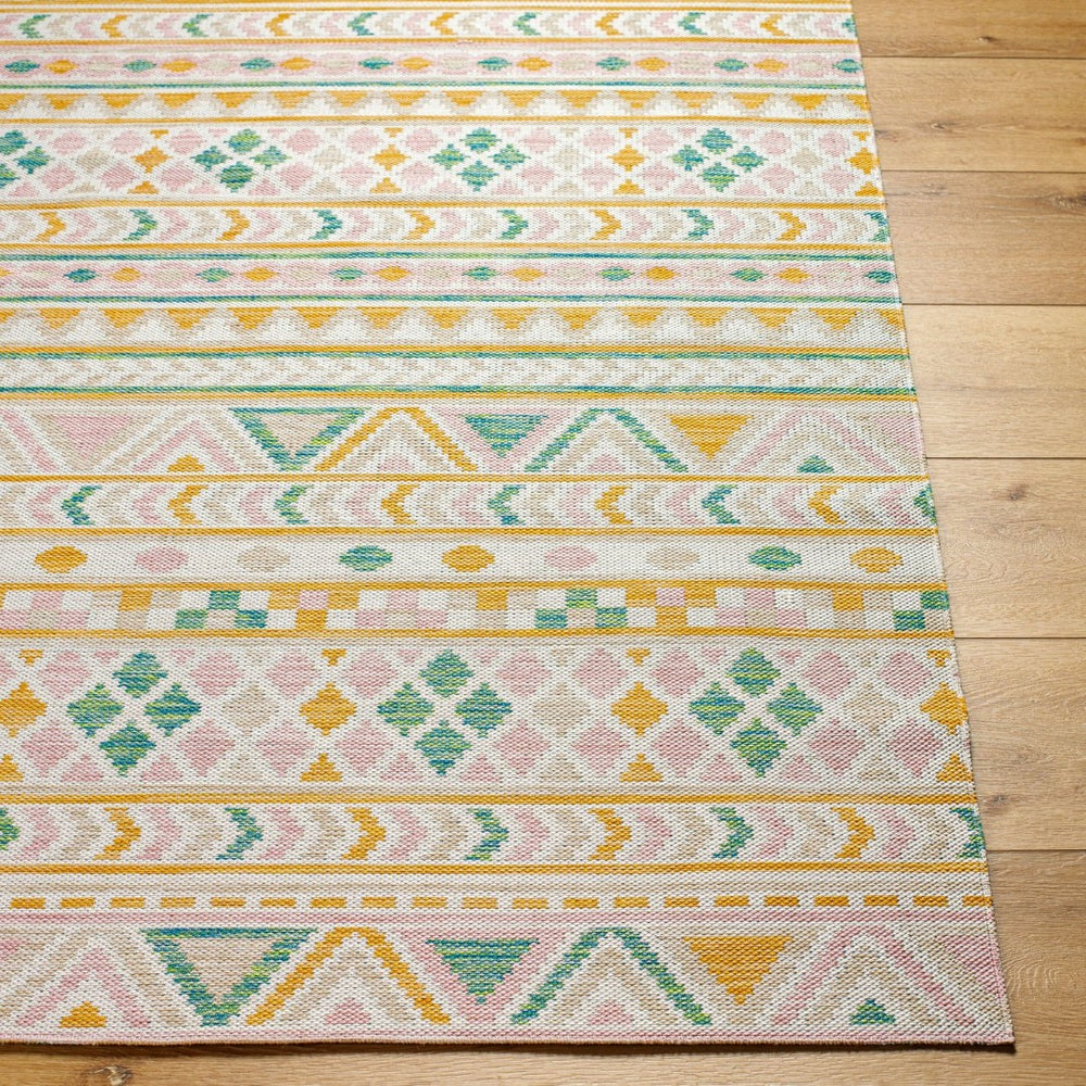 Livabliss Barbados Flatweave Polypropylene Area Rug Machine Woven Turkey Indoor Outdoor White, Mustard 5'2" x 7' BBD2300-527