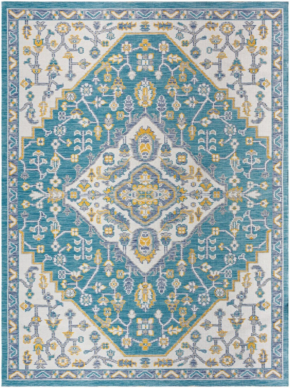 Livabliss Barbados Polypropylene Area Rug Machine Woven Indoor Outdoor High Traffic Floor Accent Teal, White 5'2" x 7' BBD2302-527