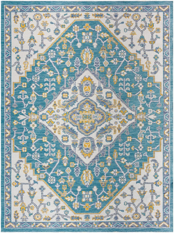 Livabliss Barbados Polypropylene Area Rug Machine Woven Indoor Outdoor High Traffic Floor Accent Teal, White 5'2" x 7' BBD2302-527