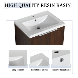 English Elm 60 Inch Wall Mounted Vanity with Dual Resin Sinks, Soft Close Doors, Metal Handles & Shelves Durable Finish California Walnut W999S00187