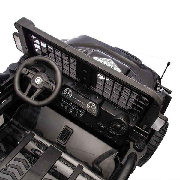 English Elm 24v Dual Motor Two Seat Kids Electric Ride on Car with Remote Control and Bluetooth Audio Black W1578P305897