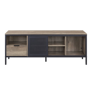 English Elm Nantan Rustic Oak TV Stand with Black Metal Frame, 1 Drawer & 4 Compartments for Up to 50" B2726P278164