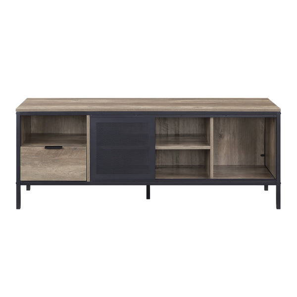 English Elm Nantan Rustic Oak TV Stand with Black Metal Frame, 1 Drawer & 4 Compartments for Up to 50" B2726P278164