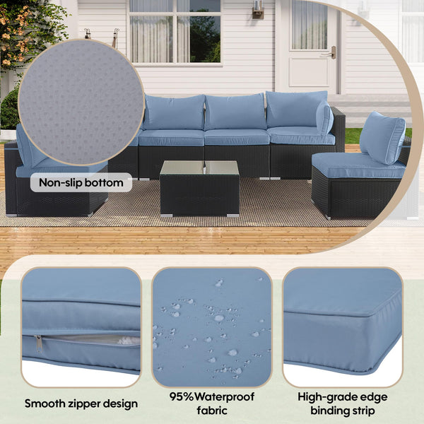English Elm Cushion Covers 14 Piece Set for Outdoor Wicker Rattan Sectional Patio Sofa Uv Blue W419P460543