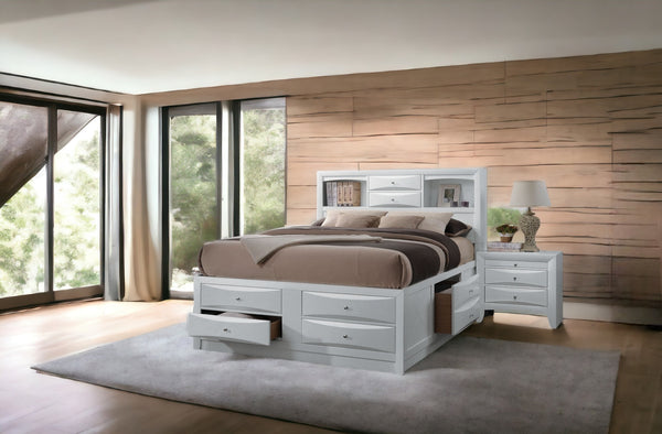 English Elm Ireland Queen Bed With Integrated Bookcase Headboard & 8 Drawers For Smart Storage Solutions B2726S00499