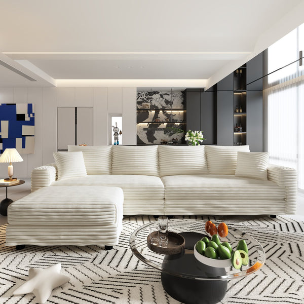 English Elm 102.4" Plush Corduroy 4-Seat Sofa - Cloud-Like Comfort With Modular Ottomans For Stylish Living Spaces W1885S00110