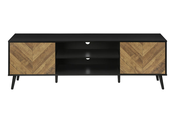 English Elm Tv Stand, 72-Inch Modern Console With Storage Cabinets For Living Room & Bedroom - Brown & Black Design B2710P219123-GIGA