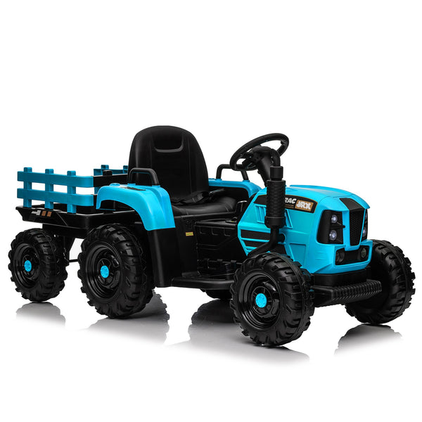 English Elm Ride on Electric Tractor Toy with Trailer 24v 400w Dual Motors Remote Control Led Blue W1578P194692
