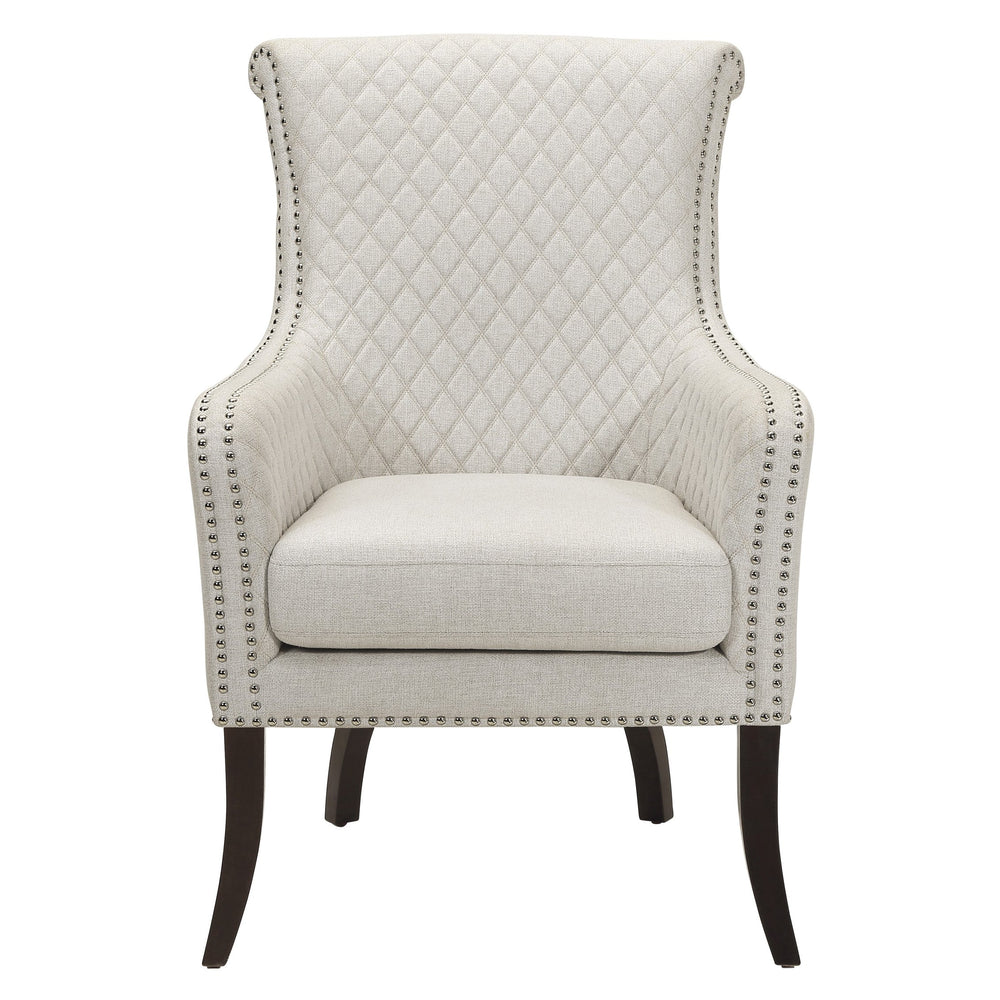 English Elm Classic Quilted Accent Chair Avalon White Fabric Nailhead Trim Foam Cushion Solid Wood Legs, Elegant Living Room Seating B011P315637