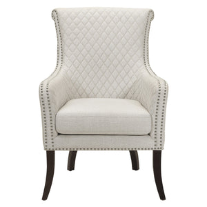 English Elm Classic Quilted Accent Chair Avalon White Fabric Nailhead Trim Foam Cushion Solid Wood Legs, Elegant Living Room Seating B011P315637