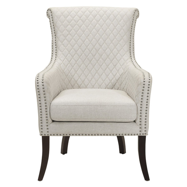 English Elm Classic Quilted Accent Chair Avalon White Fabric Nailhead Trim Foam Cushion Solid Wood Legs, Elegant Living Room Seating B011P315637