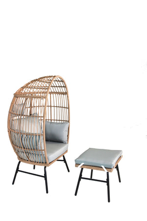 English Elm Outdoor Garden Wicker Egg Chair with Ottoman, Ergonomic Lumbar Support, Thick Weatherproof Cushions W2337P151815