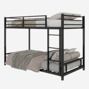 English Elm Metal Twin Over Twin Bunk Bed Heavy-Duty Sturdy Steel Frame with Noise-Reducing Slats & Guardrail Black W1935P235012