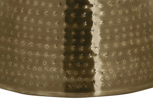 English Elm Accent Drum End Table with Hammered Metal Finish — 22" Handcrafted Cone Shape for Chic Living Spaces Gold 23 L x 23 W x 19 H B2710P219458
